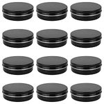 Small Aluminum Tin Jars,12Pcs Silver Round Cosmetic Sample Empty Container,Aluminum Tin Jars,Cosmetic Sample Metal Tins,Cosmetic Containers,Sample Jars Tiny Makeup Sample Containers,Black,60ml