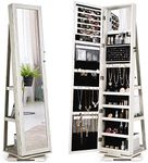 Giantex Jewellery Cabinet Armoire, 360°Rotating Lockable Jewelry Storage Organiser, Standing w/Full Length & Inner Mirrors & Cosmetic Storage Shelves, 2-IN-1 Large Armoire Cabinet for Dressing Make-up