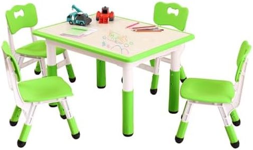 Kids Table and Chairs Set, Height Adjustable Desk With 4 Seats for Ages 2-10,Arts & Crafts Table,Graffiti Desktop, Non-Slip Legs, Max 300lbs, Children Multi-Activity Table for Classrooms,Daycares,Home