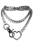 paloli Women's Slip Chain Silver Heart O-Ring Chunky Chain Necklace, Cuban Long Layered Jewelry, Adjustable Lariat Y-Necklace Heart Loop Choker