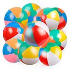 Coogam Inflatable Beach Ball Classic Rainbow Color Birthday Pool Party Favors Summer Water Toy Fun Play Game for Boys Girls 8 to 12 Inches from Inflated to Deflated (10 PCS)