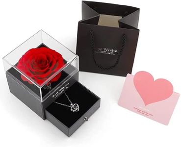 Present 4 U Rose Preserved Rose Flowers In a Acrylic Gift Box (Best Wishes) Preserved Roses With Love You Necklace Gift Set