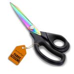 STYLIFYZ Fabric Scissors, 9.5 Inch Heavy Duty Titanium Coated Stainless Steel Dressmaking Scissors, Extra Sharp Sewing Scissors for Fabric Cutting, Tailors Scissors with Soft Grip (Black)