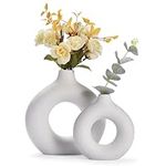 Whole Housewares Ceramic Vase - White Nordic Boho Donut Shape Decorative Vases - Circle Vase with Hole for Modern Home - Round Minimalist Matte Pampas Flower Vase Decor for Party