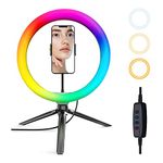 Vitano Ring Light with Tripod Stand & Phone Holder, 10 inch LED Ring Light with 12 RGB Modes & 10 Brightness Level,Selfie Ring Lights for Makeup, Tiktok, YouTube, Zoom