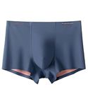 Arjen Kroos Mens Silk Underwear Seamless Trunks with Pouch Double Sided Breathable Boxer Briefs Sexy Short Leg Underpants,Blue-AK3022,Small