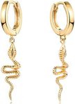 MEVECCO Dainty Gold Snake Huggie Hoop Earrings for Women 18K Gold Plated Green Eyes Snake Earrings Snake Hoop Earrings Minimalist Dangling Snake Earrings