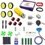 Electronic Spices 54 Item Motor Wheel Battery Wire Propeller Switch And Many More In One Box For Electronic Projects Like windmill, Mini Rc Toys, Mini School Projects (Starter Kit For Beginners)