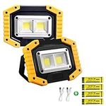 longdafei 2-Pack Portable LED Work Light, Rechargeable Floodlights with USB,Spotlight Waterproof Outdoor for Car Repairing Camping Traveling Fishing and Job Site Lighting