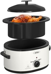 Sunvivi 8-Quart Roaster Oven with Self-Basting Lid Lid, Electric Turkey Roaster Oven with Removable Pan and Rack, Stainless Steel, White