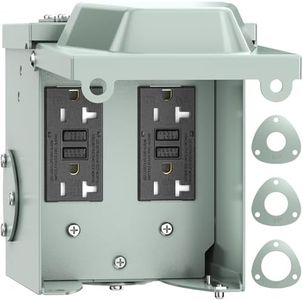 PAULINN Outdoor Outlet Box Dual 20 Amp GFCI, NO Drilling Electrical Box, Weather-Resistant Tamper-Resistant GFCI Receptacles Outlet Box, NEMA 3R Rainproof Enclosure, Anti-Theft