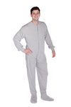 BIG FEET PAJAMA CO. One Piece Cotton Knit Adult Footed Pyjamas Onesie with Bum Flap for Men & Women Heather Grey