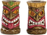 TERESA'S COLLECTIONS Tiki Head Garden Decor with Solar Outdoor Light, Set of 2 Tropical Hawaiian Tiki Torch Resin Garden Sculptures & Statues Patio Pool Yard Summer Decor for Dad 6"