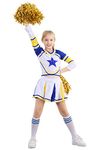 lonta kids Cheerleader Costume for Girls Cheerleading Uniform Dress Outfit with Stockings 2 Pom Poms (130/7-8years, Blue)