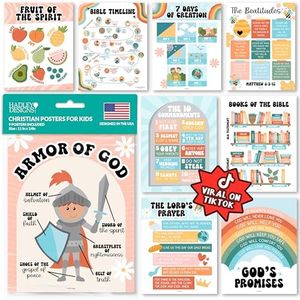 Hadley Designs Sunday School Decorations for Classroom – 9 Bible Posters for Kids, 11x14in Books of the Bible Poster, 10 Commandments, Fruits of the Spirit & More – Retro Christian Classroom Decor