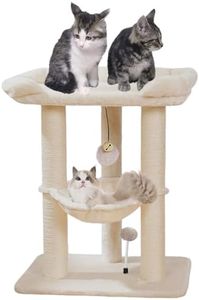 Cat Tree Tower with Top Perch for Large Indoor Cats, Tall Cat Scratching Post with 54x40cm Large Bed for Big Cats, Removable Cover, Thick Sisal Cat Scratcher with Soft Hammock, Beige, L