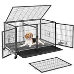 Yaheetech Stackable Dog Crate 43'' Heavy Duty Large Dog Cage w/Divider/Open Top/Bowls/Pull-out Trays/Wheels for Small&Medium Dogs, Black