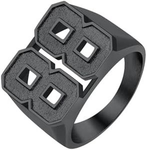 Black Chunky Ring Stainless Steel Signet Ring Sports Number Ring for Men Women Size 8 World Cup Fans Gifts