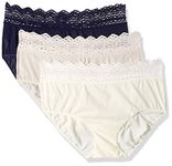 Olga Women's Secret Hugs 3 Pack Hipster Panty, Evening Blue/Butterscotch/Antique Ivory, X-Large