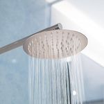 Amazon Basics Stainless Steel, Round High Pressure Rainfall Shower Head for bathroom Chrome Finish 8 inch (without shower arm)