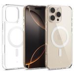 CASEOLOGY by Spigen Capella Mag for iPhone 16 Pro Case [Ultra Clear] Magnetic Military Grade Drop Protection Side Grip Patterns Back Cover Case for iPhone 16 Pro (TPU and PC | Clear White)