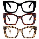 MMOWW 3 Pack Oversized Reading Glasses for Women Square Frame Fashion Style Blue Light Blocking Readers (Black+Brown Tortoiseshell+Tea Tortoiseshell, 2.5)