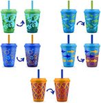 Ello Kids Plastic Reusable Color Changing Cups with Twist on Splash-Proof Lids and Straw, BPA Free, Dishwasher Safe, 12oz, Rainforest, 5 Pack