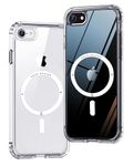 ONES Magnetic Case for iPhone SE3/SE2/SE/8/7 4.7 inch Compatible with MagSafe, Shockproof Military Grade Protection Airbags, Scratch-Resistant, Hard PC Back Slim Hybrid Silicone Cover, Clear