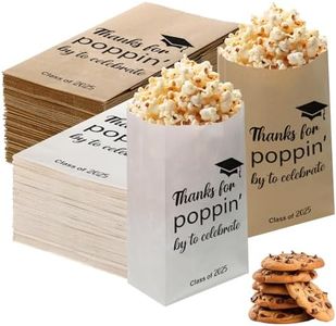200 Pcs Class of 2025 Graduation Party Popcorn Bags Thanks for Popping By to Celebrate Graduation Treat Cookie Snack Bags Graduation Party Favors Pop Corn Bag Bulk(Brown,White)