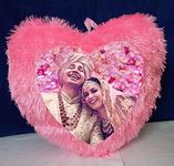 Gugan's Gifts Personalized Pink Heart Shape Fur Cushion Pillow Cushion with Photo| Gift for All Occasions| 16 x 16 Inches (Pink Heart)