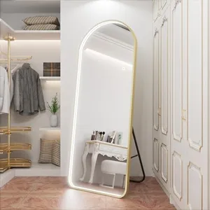 Maistech LED Full Length Mirror with Lights Arch Design, 71"x28" LED Full Body Mirror with Stands, Full Length Mirror Wall Mounted for Bedroom, HD Material, Dimming & 3 Color Lighting (Brushed Gold)