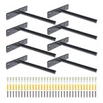 Premium Heavy Duty Floating Shelf Brackets - Solid Steel Wall Mounted Bracket for Concealed Wood Shelves with Screws & Wall Plugs for Drywall & Concrete Wall - Invisible Hidden Supports (8 Pcs, Black)