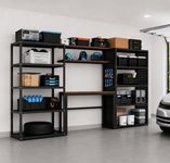 FLEXIMOUNTS Garage Storage System with Workbench, Pegboard & Shelving, 142" Modular Garage System, Heavy Duty Steel Storage Rack & Tool Organizer for Garage Workshop, Black, FLEXIMOD Series