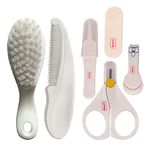 LuvLap Baby 4pcs Nail Grooming Set and Elegant Baby Comb & Brush Set with Soft bristles, Grooming Set, 0M+,White