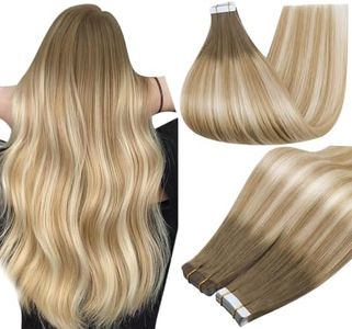 Full Shine Balayage Blonde Tape in Human Hair 6/27/60 Tape in Hair Extensions Real Human Hair Ombre Hair Extensions Tape in Balayage Remy Hair Tape on Hair Extensions for Women 22 Inch 50 Gram 20pcs