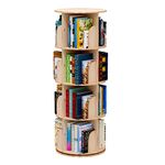 4 Tier Rotating Bookshelf, 360° Solid Wood Rotating Stackable Shelves Bookshelf Organizer for Home, Bedroom, Office- Intexca