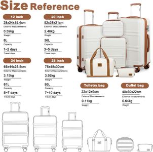 Kono 6-Piece Luggage Set – Lightweight ABS+PC Hard Shell, TSA Lock, Cream White