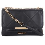 Black Spade Quilted Solid Textured Sling Bag for Girls & Women Non Detachable Shoulder Chain Strap Magnetic Snap Closure