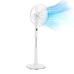 Amazon Basics 16-Inch Pedestal Floor Fan: Quiet and Energy-Efficient DC Motor with 12 Speeds, Oscillating Blades, Remote Control, Timer, Tilted Head - Sleek White Design