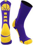 MadSportsStuff Basketball Logo Athletic Crew Socks, Medium - Purple/Gold