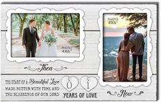 EXQUIDECA Wife and Husband Picture Frame Holds 4X6 and 3.5X5 Inches White Farmhouse,1-99 Years of Love Anniversary Wedding Marriage Blessing Gifts for Couples