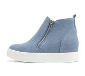 Soda Taylor Hidden Wedge Sole Booties Ankle Heels Sneaker Shoes Side Zipper, Denim Blue, 5 UK