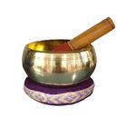 RUGDOLL 3.5 Inches Handmade Brass Singing Bowl Tibetan Buddhist Prayer Instruments With Wooden Stick & Cushion For Meditation Bowl Music Therapy Musical Instruments (Blue)