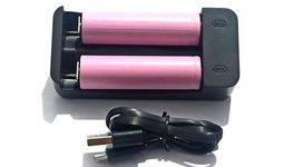 Dual Li-ion 18650, 14500, 32700 Model Battery Charger with USB Cable, Include 2 x 2200 mAh Rechargeable Batteries.