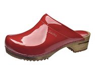 Sanita Classic Patent Mule Clog | Original Handmade Wooden Leather Clog for Women | Red | UK 7.5