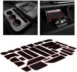 CupHolderHero fits Chevy Silverado 1500 Accessories & GMC Sierra 2014-2022 Premium Custom Interior Nonslip AntiDust CupHolder Insert,Console Liner Mats,28pc Set (DoubleCab with BenchSeats)(Red Trim)