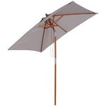 Outsunny 2m x 1.5m Garden Parasol Umbrella with Tilting Sunshade Canopy, Outdoor Market Table Umbrella with Wood and Bamboo Frame, Grey