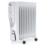 Pro Breeze® 2500W Oil Filled Radiator, 11 Fin - Portable Electric Heater - Built-in Timer, 3 Heat Settings, Adjustable Thermostat, Safety Cut-Off & 24 Hour Timer - White