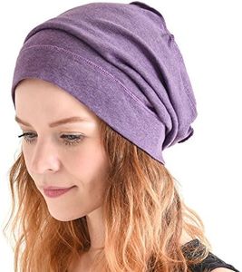CHARM Mens Slouch Beanie Hat - Womens Organic Cotton Hipster Chemo Slouchy Cap Purple