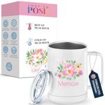 Just So Posh Gift for Memaw Flowers Tumbler, Coffee Mug with Handle and Slider Lid, White 15 oz Polar Camel, Stainless Steel, Vacuum Insulated